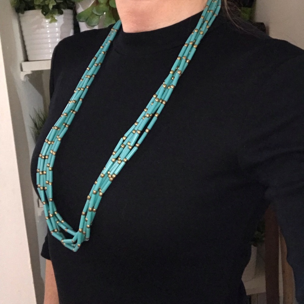 Turquoise beaded statement multi strand  necklace